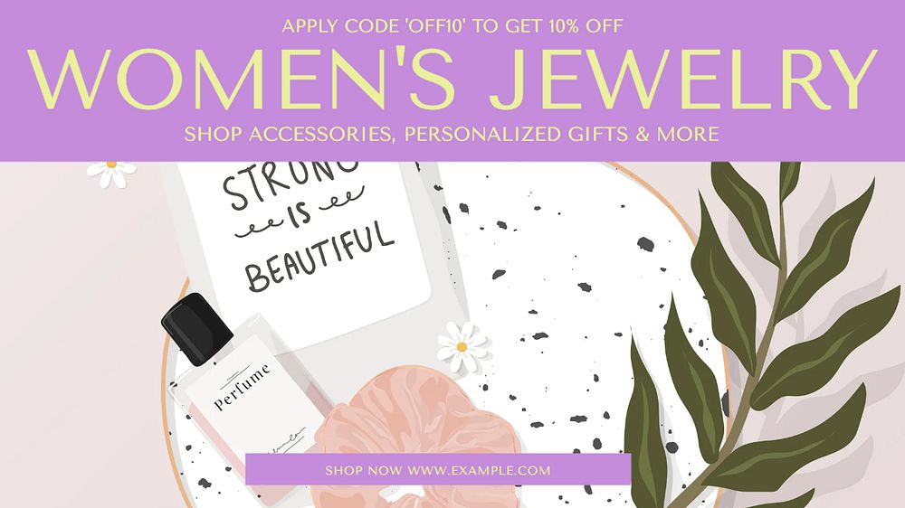 Women's jewelry blog banner template, editable design