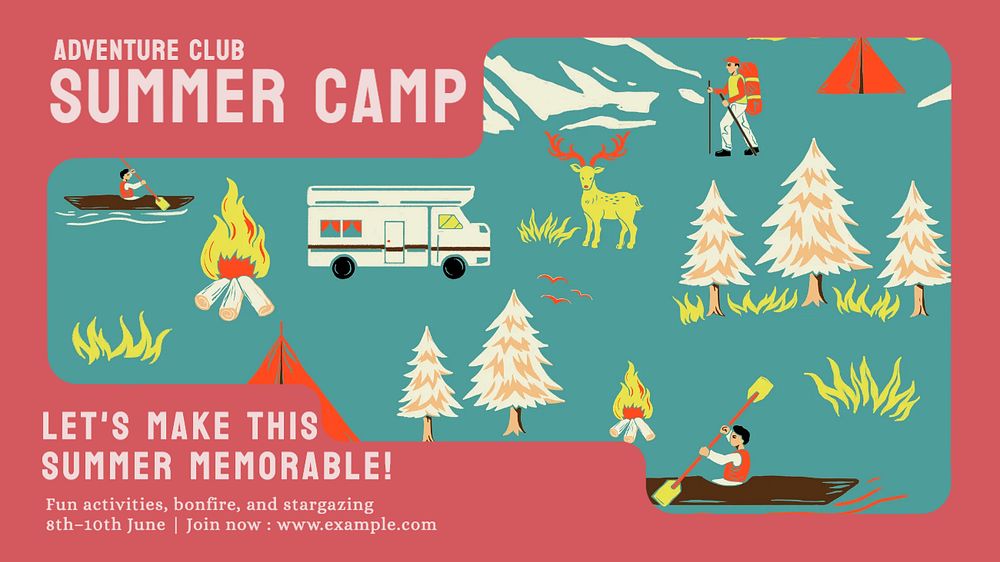 Summer camp blog banner template, editable design