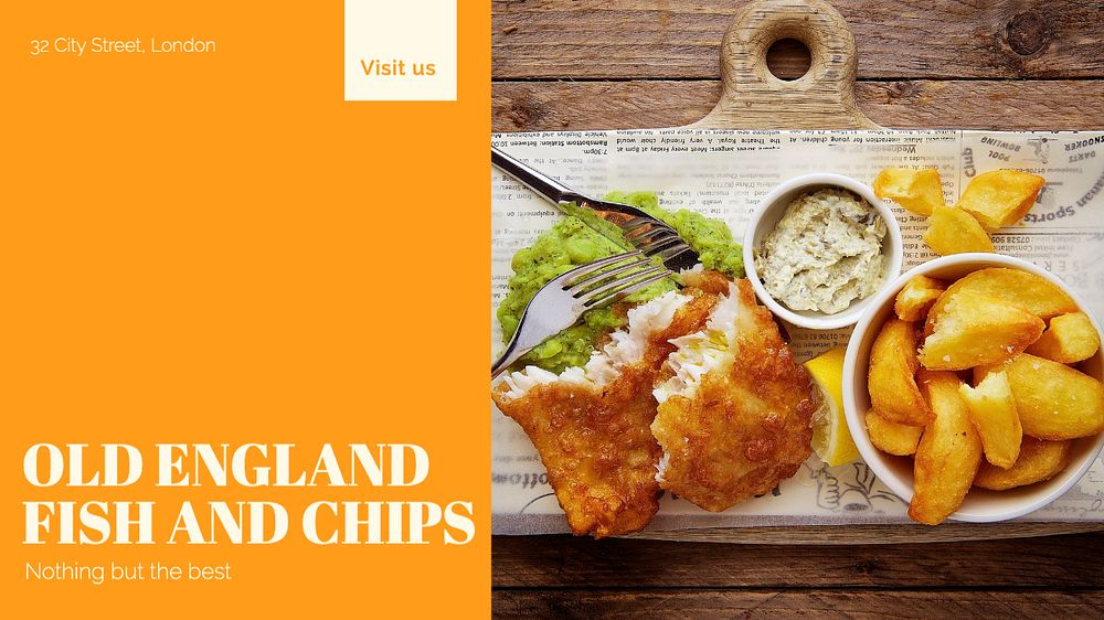 Fish and chips blog banner template, editable design