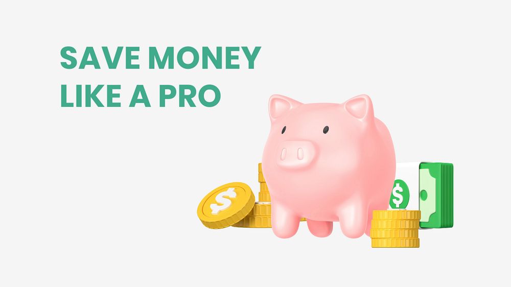 Piggy bank banner template, 3D money illustration