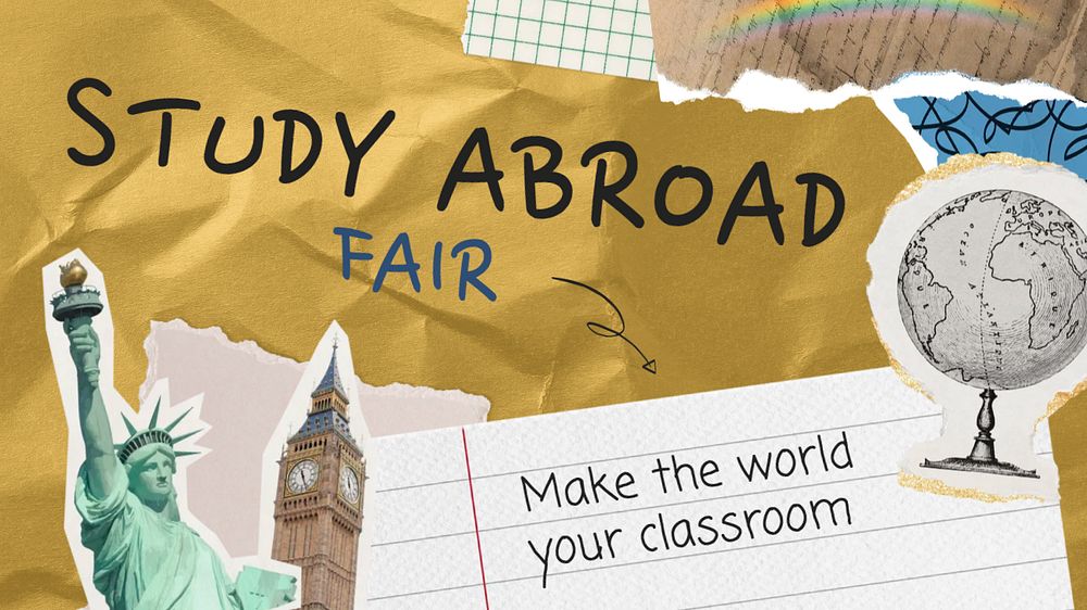 Study abroad ppt presentation template, paper collage design