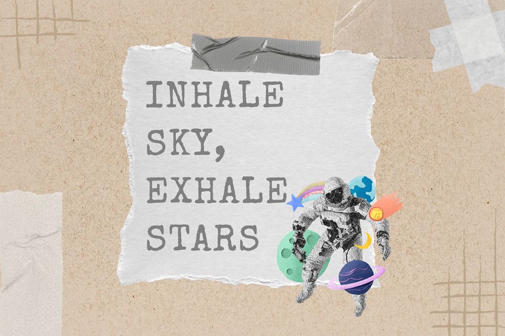 Inhale sky, exhale stars word, galaxy collage art, editable design