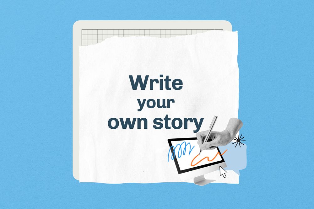 Write your own story word, creative collage art, editable design