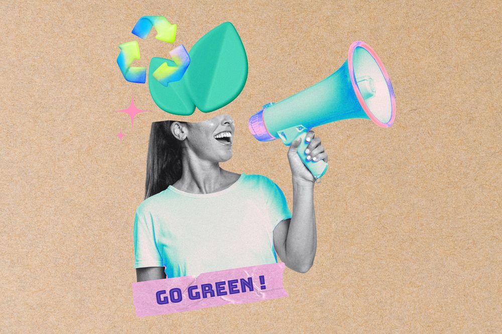 Editable go green word, environment collage remix