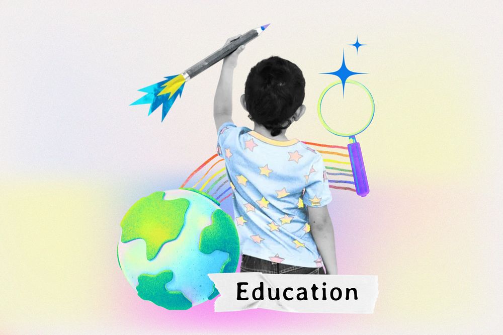 Editable education word, kid collage remix