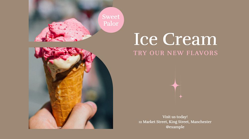 Ice cream shop blog banner template, editable design