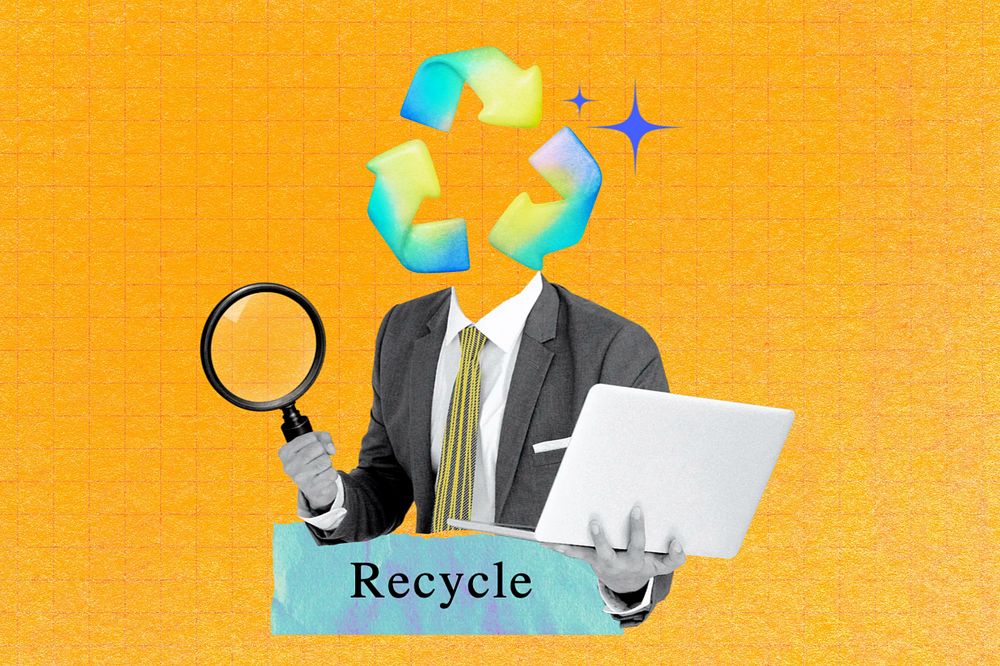 Editable recycle word, recycle head man collage remix design