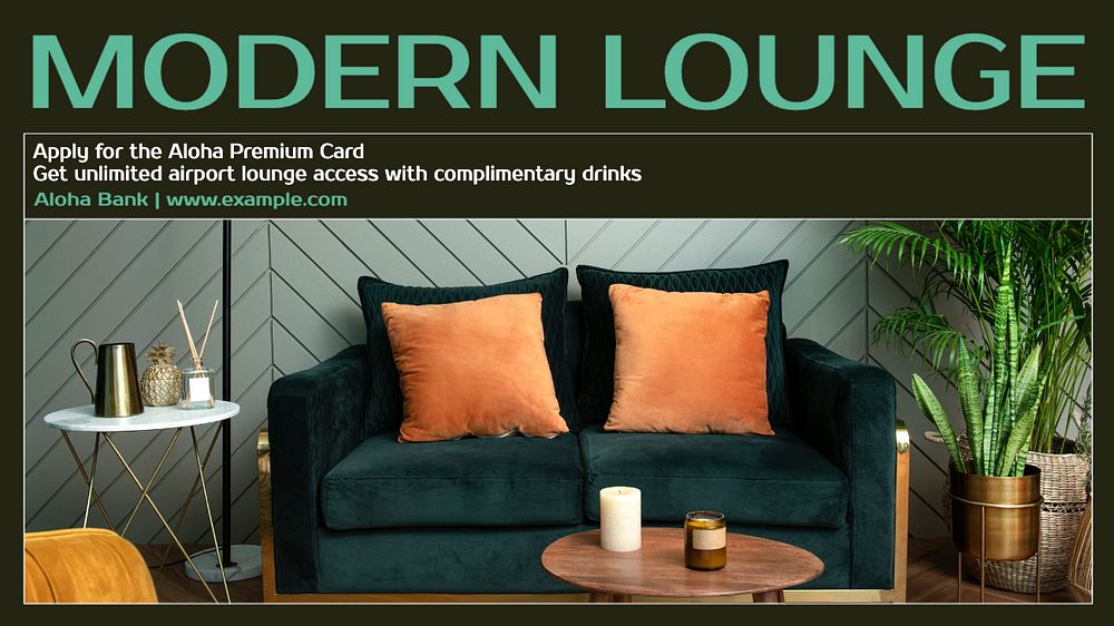 Modern lounge blog banner template, editable text