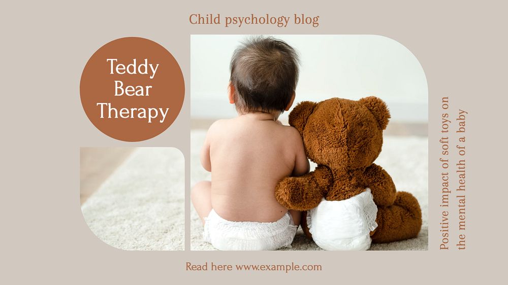 Teddy bear therapy blog banner template, editable text