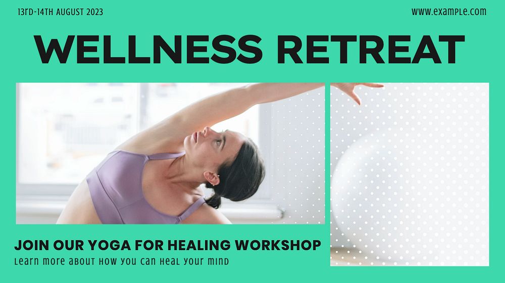 Wellness retreat blog banner template, editable text