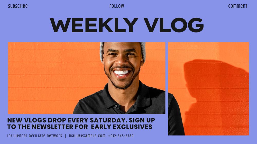 Weekly vlog blog banner template, editable text