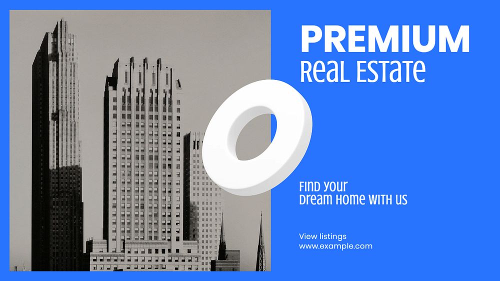 Real estate listings blog banner template, editable text