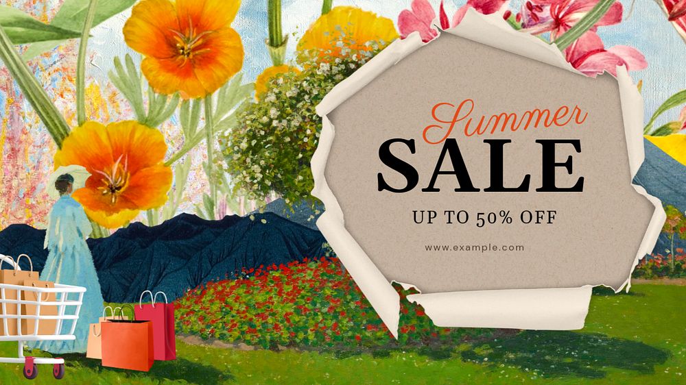 Summer sale blog banner template, Monet's famous artworks, remixed by rawpixel.