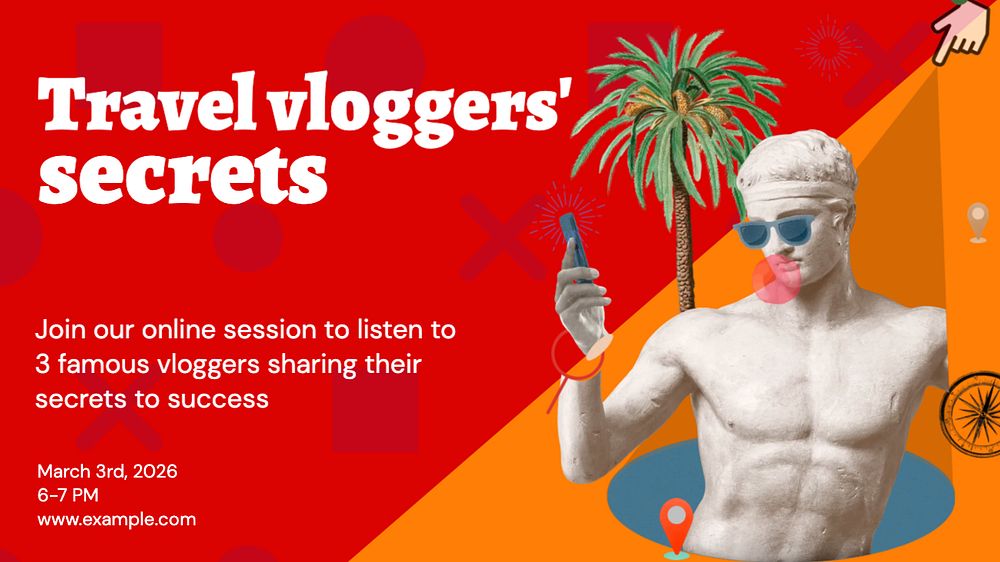 Travel vloggers' secrets blog banner template, funky editable design