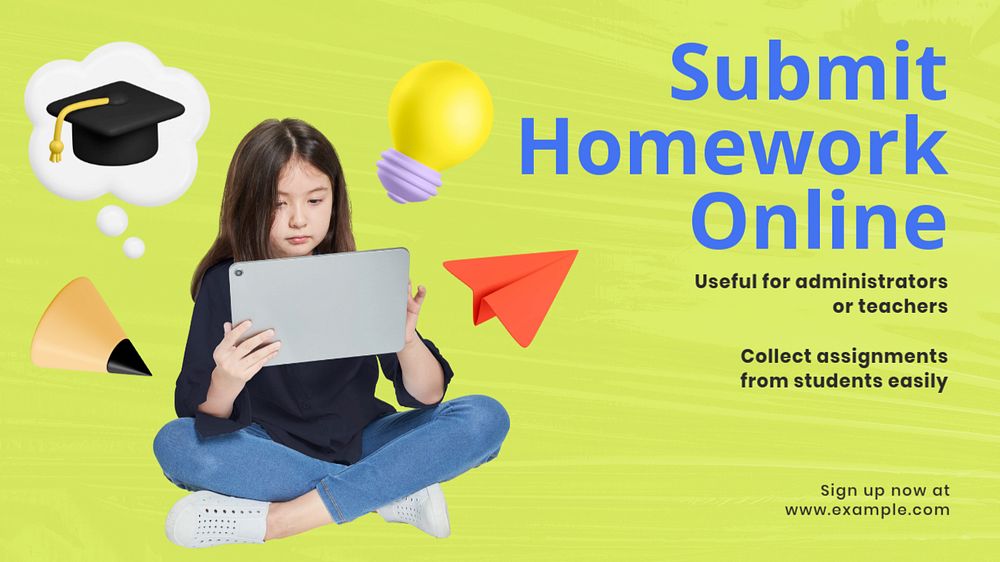 Submit homework online blog banner template, customizable design