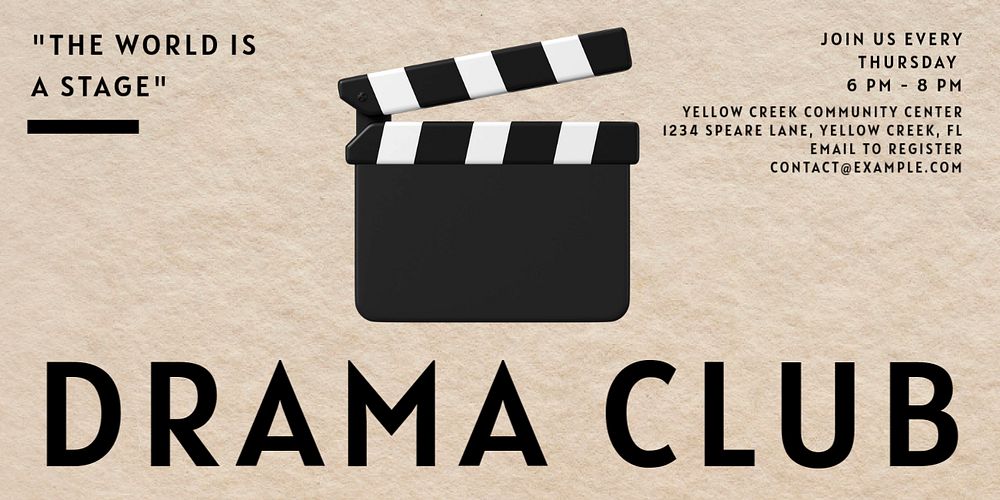 Drama club Twitter ad template, editable text