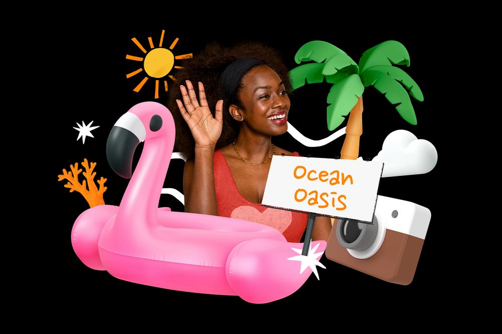 Ocean oasis, editable word 3D remix