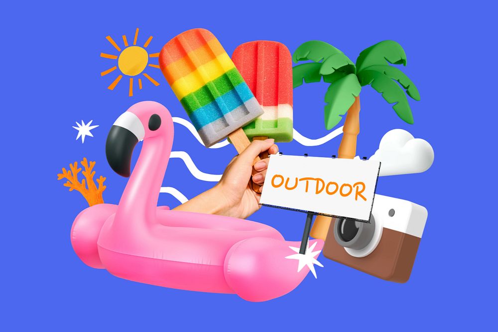 Summer outdoor activities, editable word 3D remix