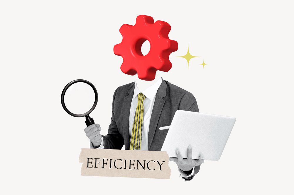 Efficiency word, cogwheel head businessman remix, customizable design