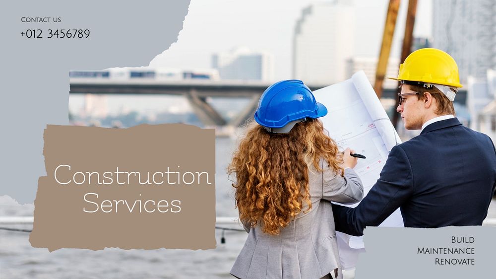 Construction service blog banner template, editable text