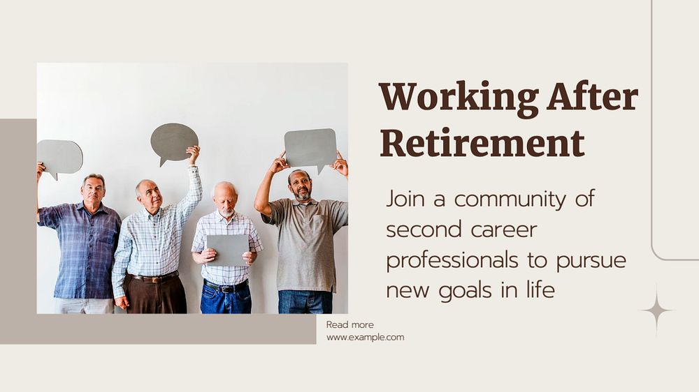 Working after retirement blog banner template, editable text