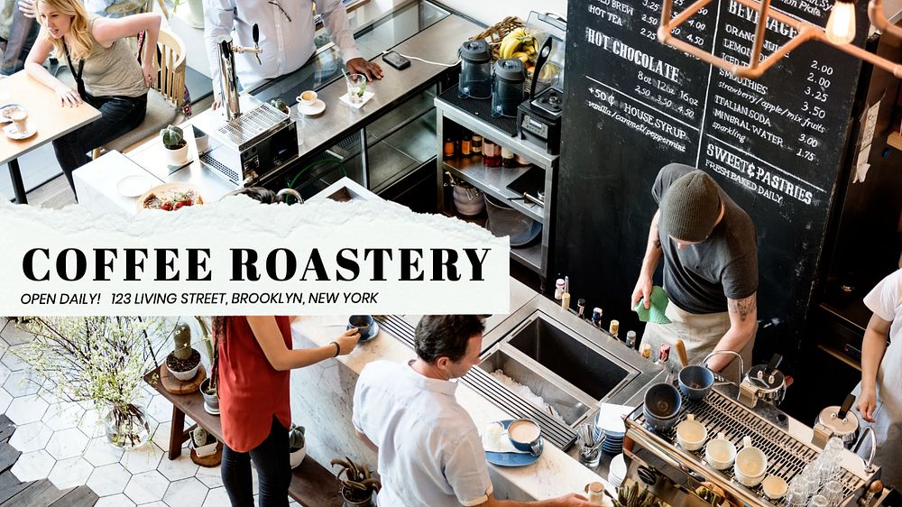 Coffee roastery blog banner template, editable text