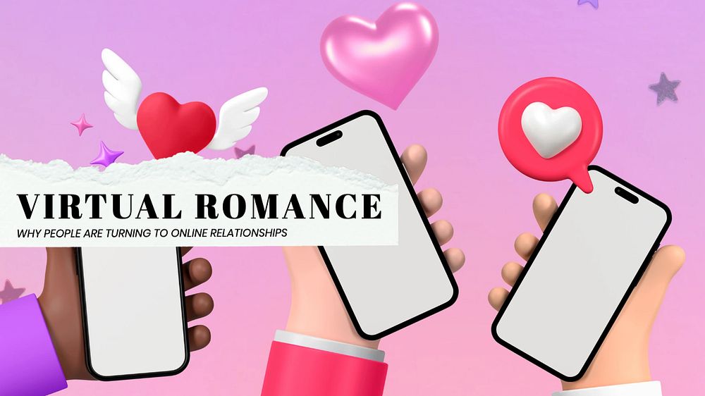 Virtual romance blog banner template, editable text