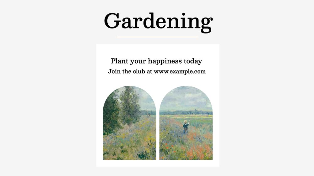 Gardening club blog banner template, editable text