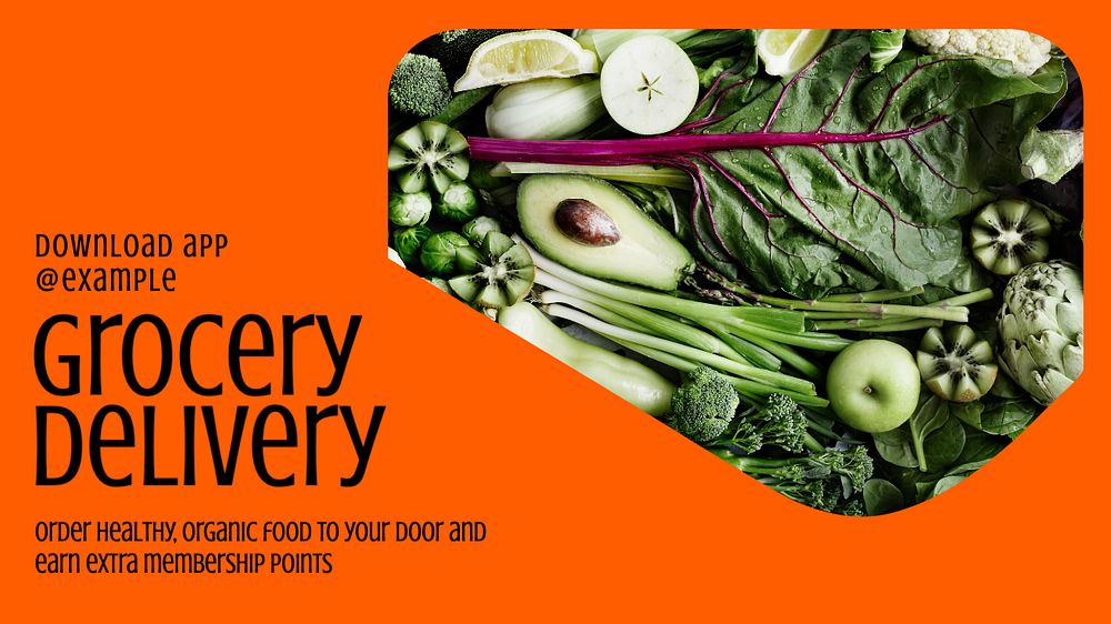 Grocery delivery blog banner template, editable text