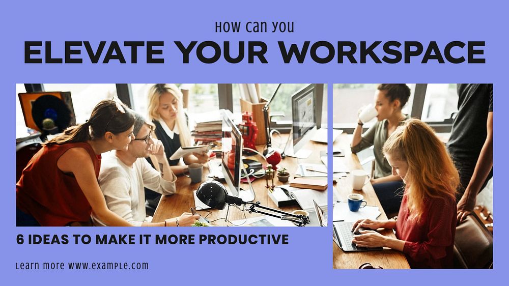 Productive workspace blog banner template, editable text