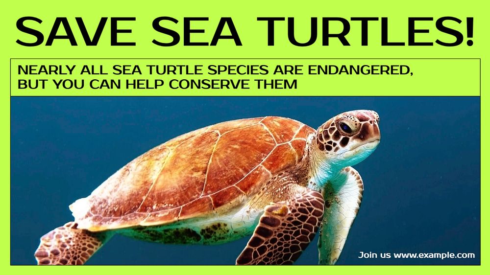 Save sea turtles blog banner template, editable text