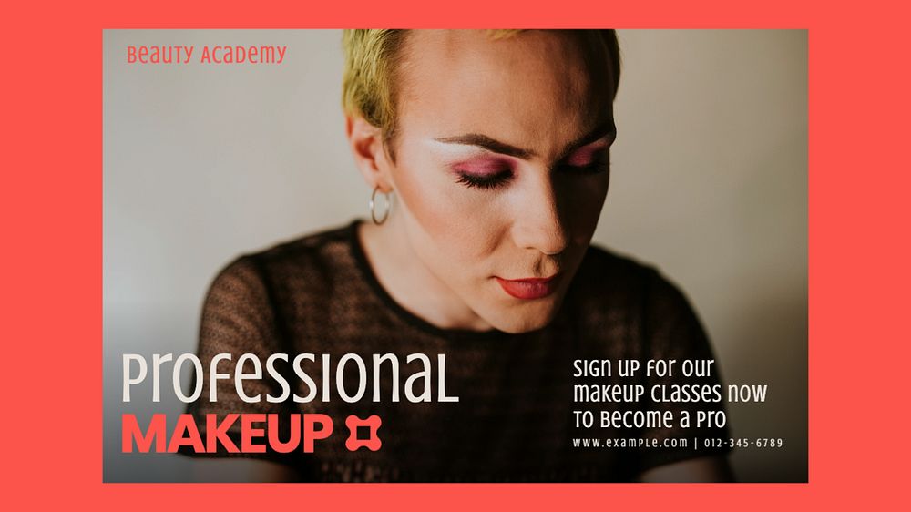 Professional makeup course blog banner template, editable text