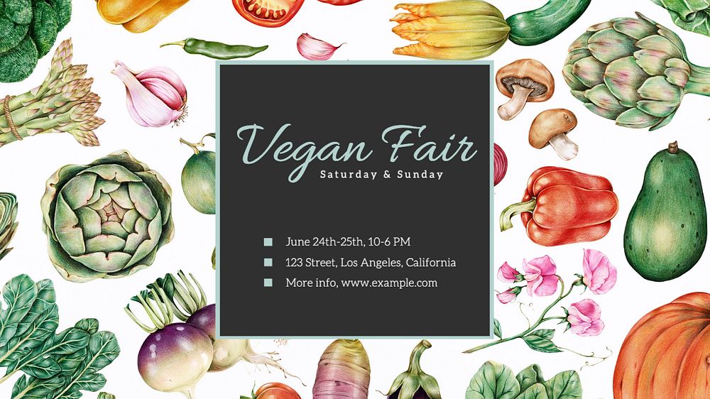 Vegan fair blog banner template, editable text