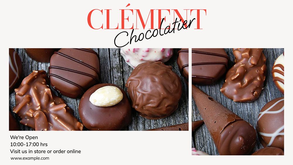 Chocolate shop blog banner template, editable text