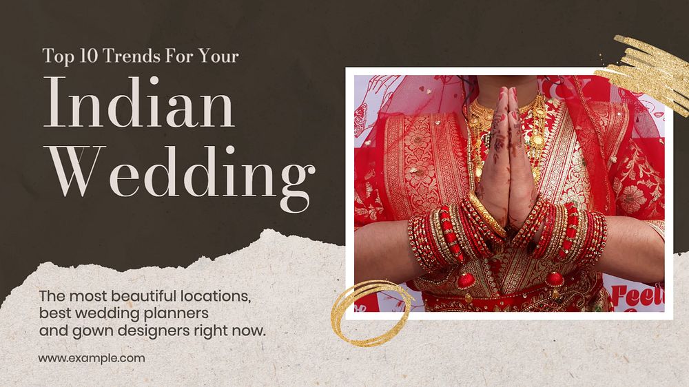 Indian wedding blog banner template, editable text