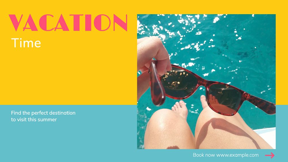 Vacation time blog banner template, editable text