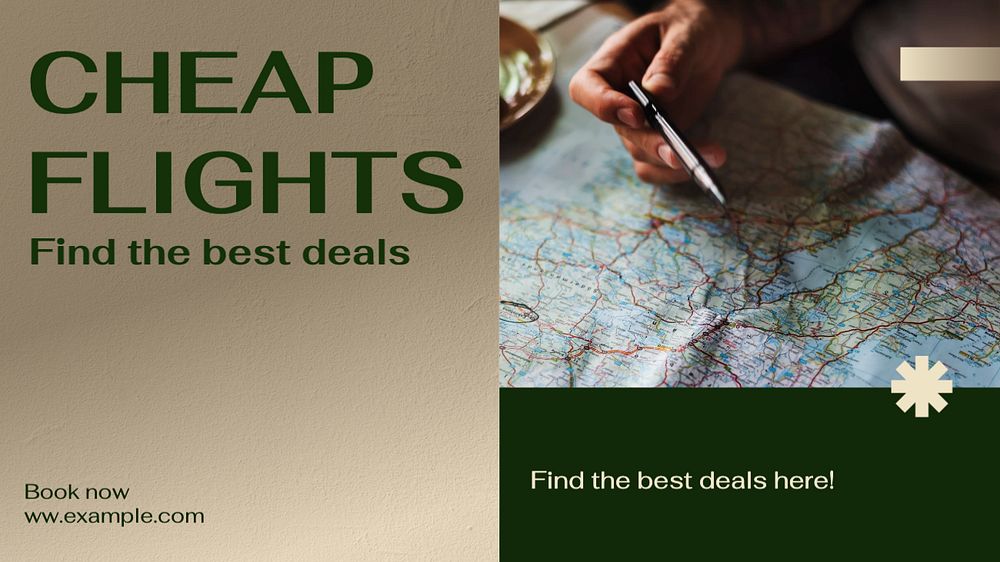 Cheap flights blog banner template, editable text