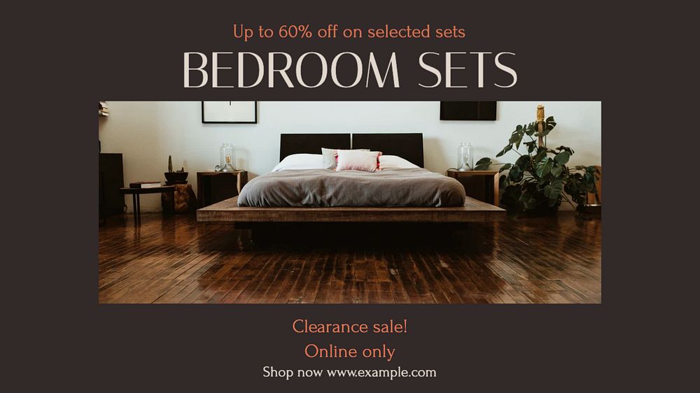 Bedroom sale blog banner template, editable text