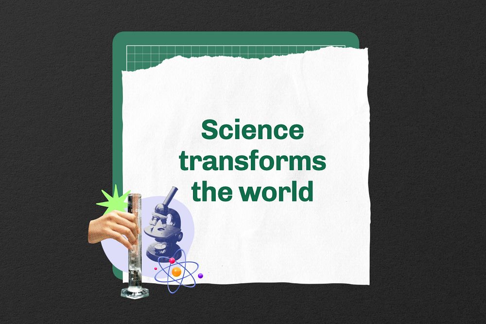 Science transforming the world word, education collage art, editable design