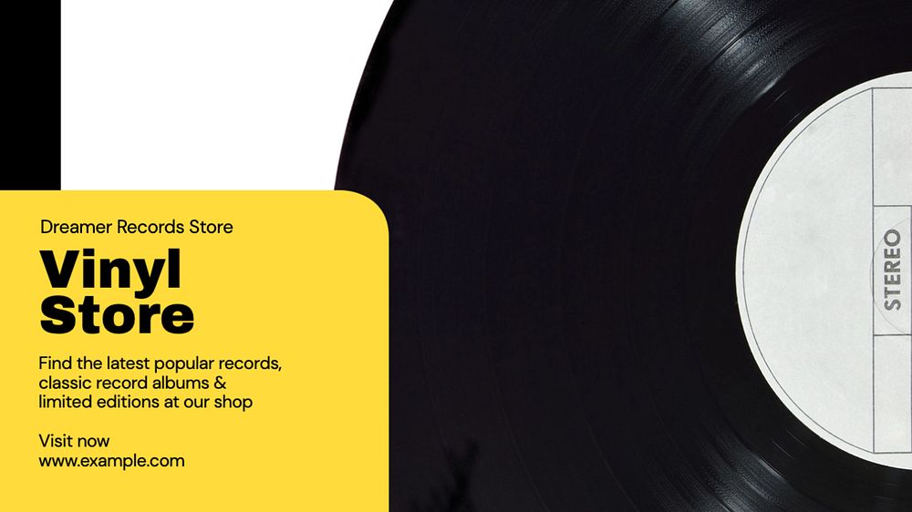 Vinyl store  blog banner template, editable text