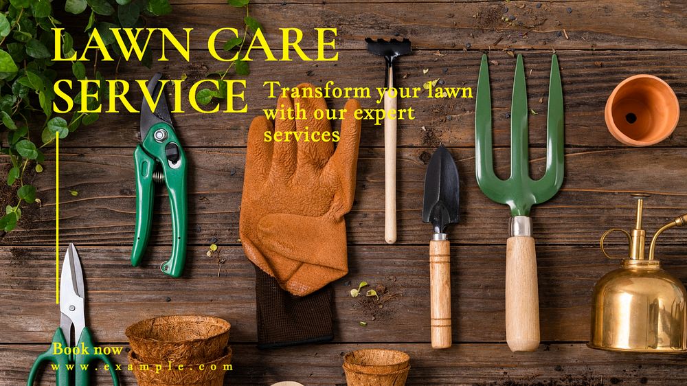 Lawn care service blog banner template, editable text