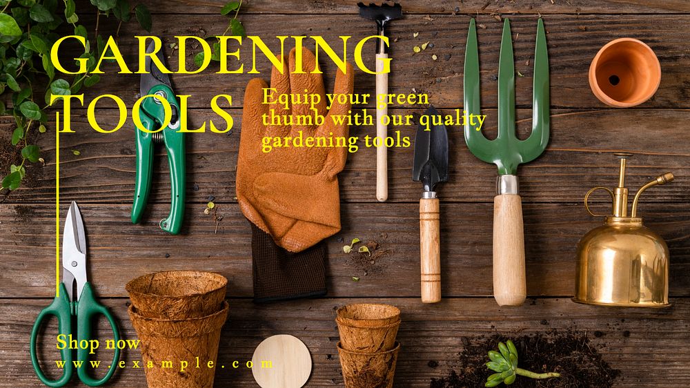 Gardening tools blog banner template, editable text