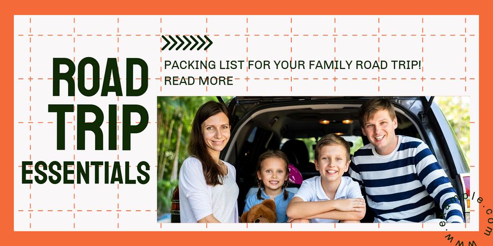 Family road trip Twitter post template, editable text