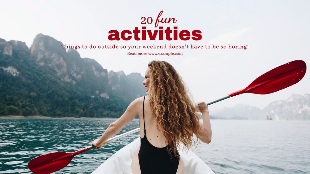 Weekend activities blog banner template, editable text