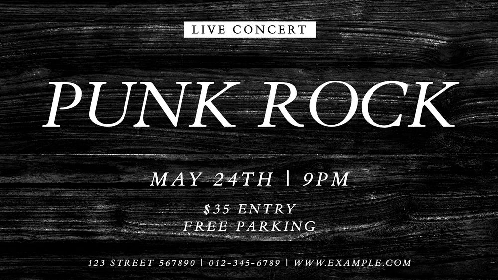 Punk rock live concert blog banner template, editable text