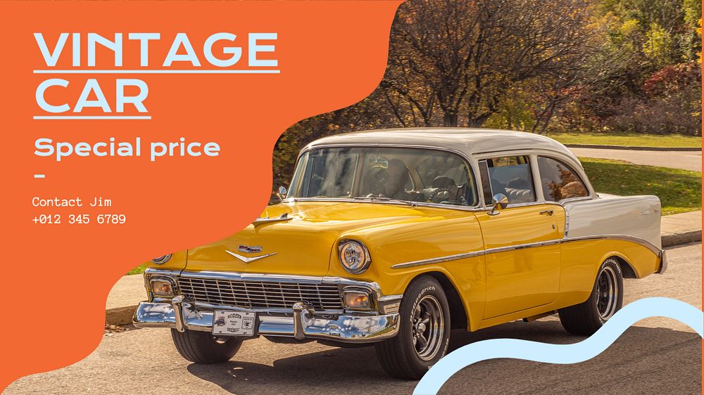 Vintage car sale  blog banner template, editable text