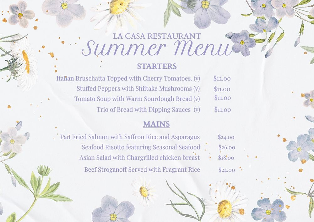 Restaurant menu template, editable design