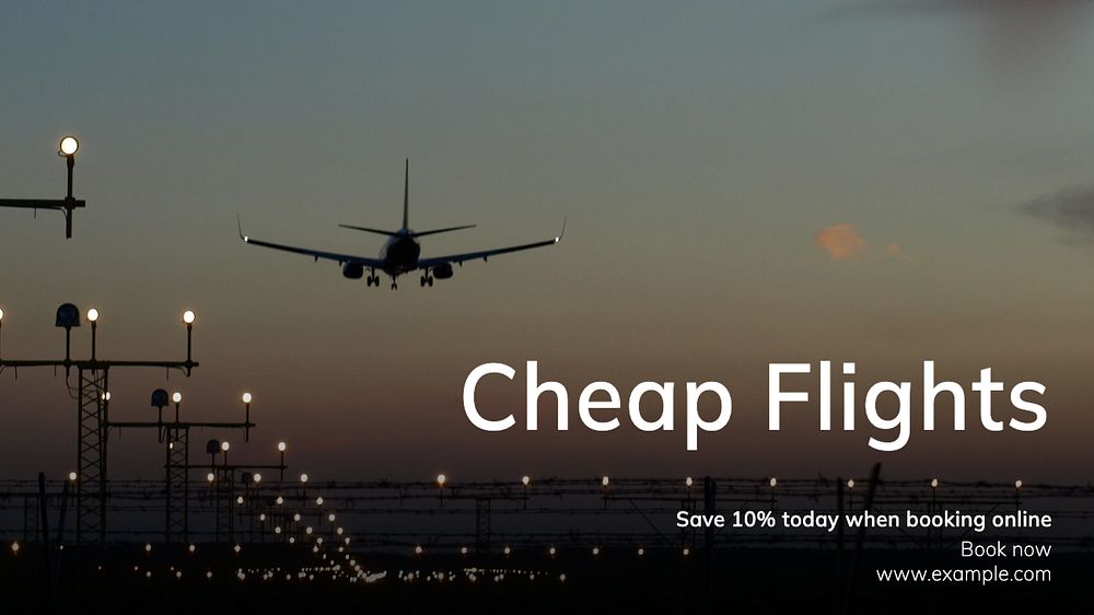 Cheap flights blog banner template, editable text