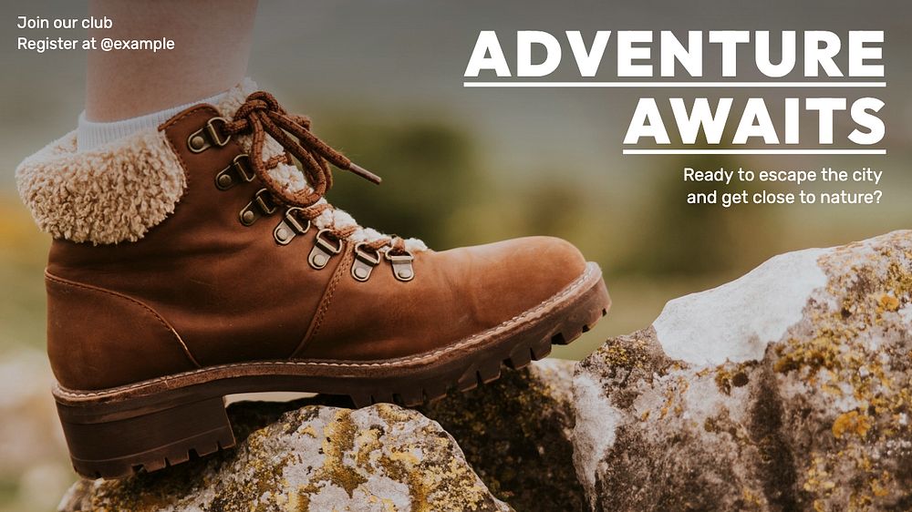 Camping & adventure club blog banner template, editable text