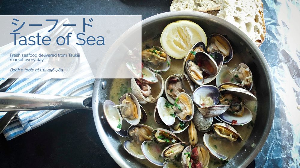 Seafood restaurant  blog banner template, editable text